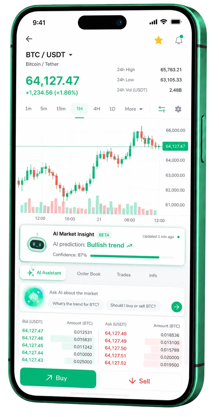 GasPipe AI — plataforma móvil Vista móvil de trading GasPipe AI